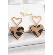 Pirinç Gold Renk Sallantı Leopar Kalp Model Kadın Küpe - TJ-BKP10339