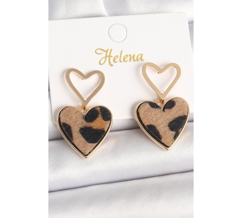 Pirinç Gold Renk Sallantı Leopar Kalp Model Kadın Küpe - TJ-BKP10339