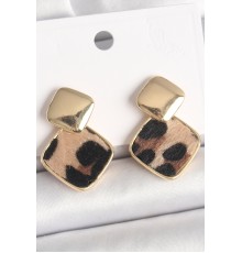 Pirinç Gold Renk Sallant Kare Leopar Desen Model Kadın Küpe - TJ-BKP10341