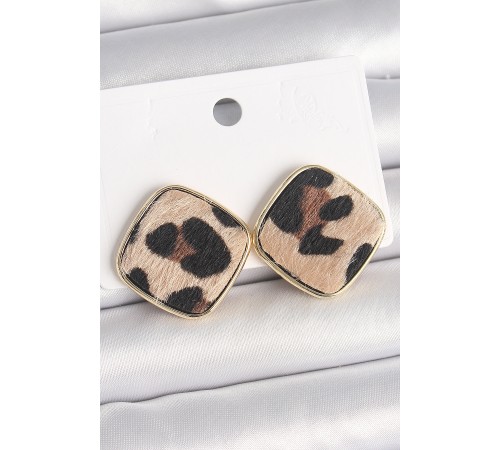 Pirinç Gold Renk Kare Leopar Model Kadın Küpe - TJ-BKP10342