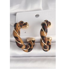 Pirinç Gold Renk Sarmal Halka Leopar Desen Model Kadın Küpe - TJ-BKP10345