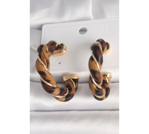 Pirinç Gold Renk Sarmal Halka Leopar Desen Model Kadın Küpe - TJ-BKP10345