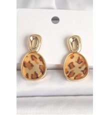 Pirinç Gold Renk Sallantı Leopar Desen Kare Model Kadın Küpe - TJ-BKP10346