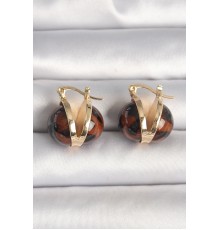 Pirinç Gold Renk Leopar Desen 3D Daire Model Kadın Küpe - TJ-BKP10348