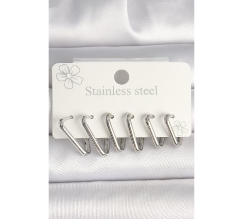 316L Çelik Gümüş Renk Üçgen Model Kadın Küpe Seti - TJ-BKP10349