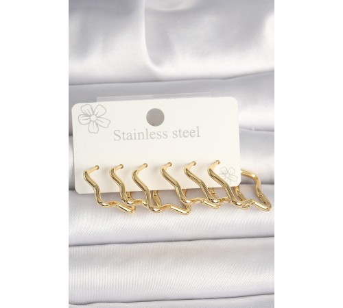 316L Çelik Gold Renk Yıldız Model Kadın Küpe Seti - TJ-BKP10352