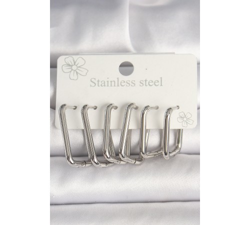 316L Çelik Gümüş Renk Kare Model Kadın Küpe Seti - TJ-BKP10353