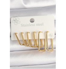 316L Çelik Gold Renk Dikdörtgen Model Kadın Küpe Seti - TJ-BKP10354