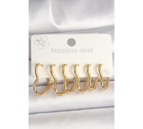 316L Çelik Gold Renk Kalp Model Kadın Küpe Seti - TJ-BKP10356