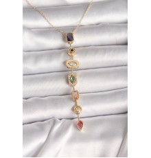 Pirinç Gold Renk Zirkon Taşlı Baget Dekolte Model Kadın Kolye - TJ-BKO9900