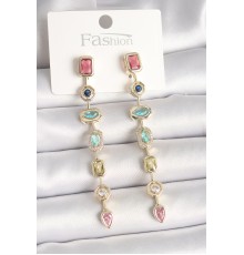 Pirinç Gold Renk Renkli Zirkon Taşlı Sallantı Model Kadın Küpe - TJ-BKP10357