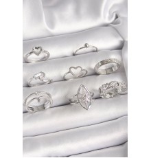 Pirinç Gümüş Renk Zirkon Taşlı Kalp Kutup Yıldız Figür Kadın Yüzük Kombini - TJ-BYK3651