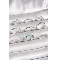 Pirinç Gümüş Renk Renkli Zirkon Taşlı Kadın Yüzük Kombini - TJ-BYK3654