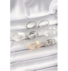 Pirinç Gümüş Renk Beyaz Akrilik Plastik Model Kutup Yıldız İşleme Detaylı Kadın Yüzük Kombini - TJ-BYK3655
