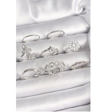 Pirinç Gümüş Renk Zirkon Taşlı Figür Çiçek Yıldız Detay Kadın Yüzük Kombini - TJ-BYK3658