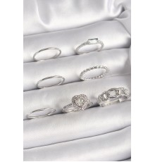 Pirinç Gümüş Renk Zirkon Taşlı Kalp Model Kadın Yüzük Kombini - TJ-BYK3661