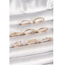 Pirinç Gold Renk Goemetrik Sembol Model Zirkon Taş Detaylı Kadın Yüzük Kombini - TJ-BYK3665