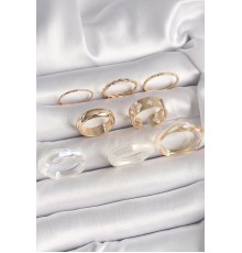 Pirinç Gold Renk Beyaz Akrilik Plastik Modek Kutup Yıldız İşleme Detay Kadın Yüzük Kombini - TJ-BYK3666