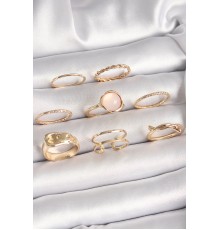 Pirinç Gold Renk Pembe Mineli Kemer Model Kadın Yüzük Kombini - TJ-BYK3669