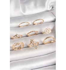 Pirinç Gold Renk Çiçek Model Zirkon Taş Detay Kadın Yüzük Kombini - TJ-BYK3671