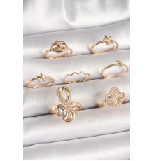 Pirinç Gold Renk Zirkon Taşlı Sonsuzluk Figür Yıldız Detay Kadın Yüzük Kombini - TJ-BYK3674