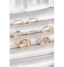 Pirinç Gold Renk Zirkon Taşlı Kalp Figür Düğüm Detay Kadın Yüzük Kombini - TJ-BYK3677