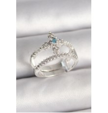 Pirinç Gümüş Renk Zirkon Taşlı Ayarlanabilir Model Kadın Yüzük - TJ-BYK3680