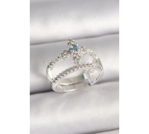 Pirinç Gümüş Renk Zirkon Taşlı Ayarlanabilir Model Kadın Yüzük - TJ-BYK3680