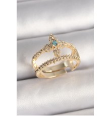 Pirinç Gold Renk Zirkon Taşlı Ayarlanabilir Model Kadın Yüzük - TJ-BYK3681