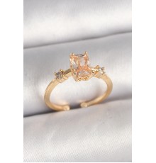 Pirinç Gold Renk Kare Zirkon Taş Model Kadın Yüzük - TJ-BYK3683