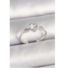 Pirinç Gümüş Renk Zirkon Taşlı Kalp Model Ayarlanabilir Kadın Yüzük - TJ-BYK3684