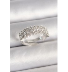 Pirinç Gümüş Renk Zirkon Taşlı Ayarlanabilir Kadın Yüzük - TJ-BYK3688