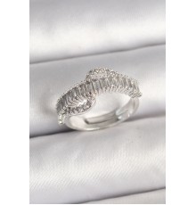 Pirinç Gümüş Renk Su Yolu Zirkon Taşlı Ayarlanabilir Model Kadın Yüzük - TJ-BYK3690