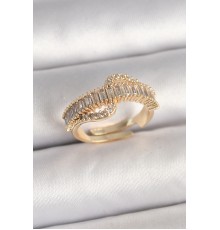 Pirinç Gold Renk Su Yolu Zirkon Taşlı Ayarlanabilir Model Kadın Yüzük - TJ-BYK3691