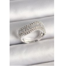 Pirinç Gümüş Renk Su Yolu Zirkon Dalga Model Ayarlanabilir Kadın Yüzük - TJ-BYK3692