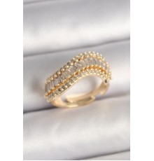 Pirinç Gold Renk Su Yolu Zirkon Taşlı Dalga Model Ayarlanabilir Kadın Yüzük - TJ-BYK3693