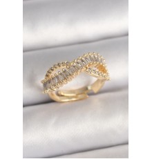 Pirinç Gold Renk Su Yolu Zirkon Taşlı Sonsuzluk Model Ayarlanabilir Kadın Yüzük - TJ-BYK3695