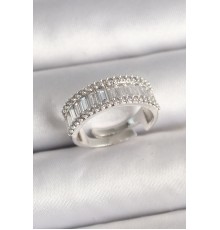 Pirinç Gümüş Renk Su Yolu Zirkon Taşlı Ayarlanabilir Model Kadın Yüzük - TJ-BYK3696