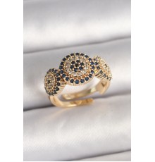 Pirinç Gold Renk Zirkon Taşlı Nazar Boncuk Model Ayarlanabilir Model Kadın Yüzük - TJ-BYK3698