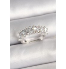 Pirinç Gümüş Renk Zirkon Taşlı Kalp Model Ayarlanabilir Kadın Yüzük - TJ-BYK3701