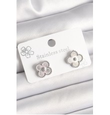 Pirinç Gümüş Renk İşlemeli Yonca Model Kadın Küpe - TJ-BKP10358