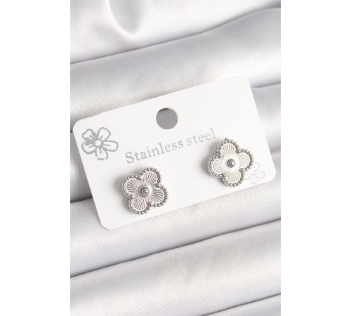 Pirinç Gümüş Renk İşlemeli Yonca Model Kadın Küpe - TJ-BKP10358