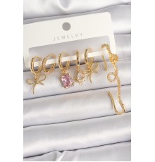 Pirinç Gold Renk Sallantı Kurdele Model Pembe Kare Zirkon Taşlı Kadın Küpe Seti - TJ-BKP10367