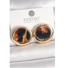 Pirinç Gold Renk Leopar Desen Daire Model Kadın Küpe - TJ-BKP10371