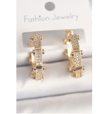 Pirinç Gold Renk Zirkon Taşlı Halka Model Kadın Küpe - TJ-BKP10372