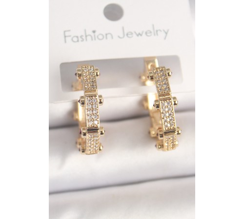 Pirinç Gold Renk Zirkon Taşlı Halka Model Kadın Küpe - TJ-BKP10372