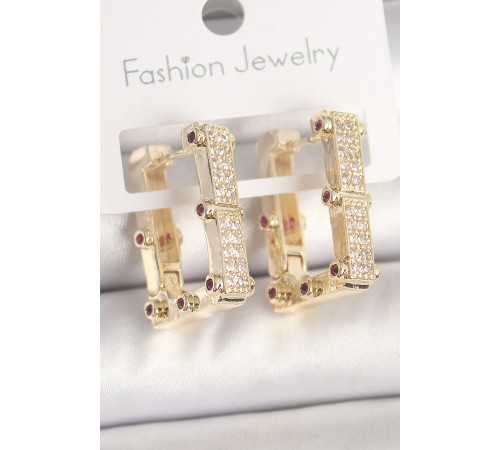 Pirinç Gold Renk Kare Zirkon Taşlı Kadın Küpe - TJ-BKP10373