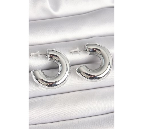 Pirinç Gümüş Renk Yarım Halka Model CCB Kadın Küpe - TJ-BKP10374