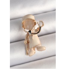 Pirinç Gold Renk Beyaz Mineli Doktor Model Kadın Broş - TJ-BR428