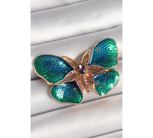 Pirinç Gold Renk Turquaz Model Zirkon Taş Detaylı Model Kadın Broş - TJ-BR429